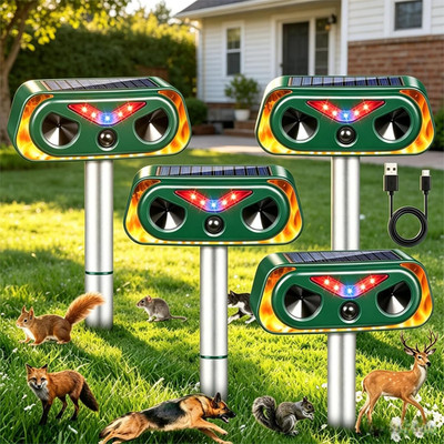 2026 New Sonic Fortress Pro Deer Repellent Devices,4 Pcs Solar Ultrasonic Animal