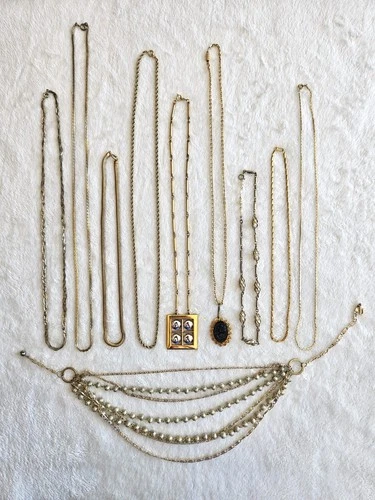 Vintage Gold Tone Necklace Lot (10) Sarah Coventry, Cameo, Artistry, Herringbone