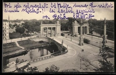 Postcard Berlin, Charlottenburg Bridge with tram 1917 