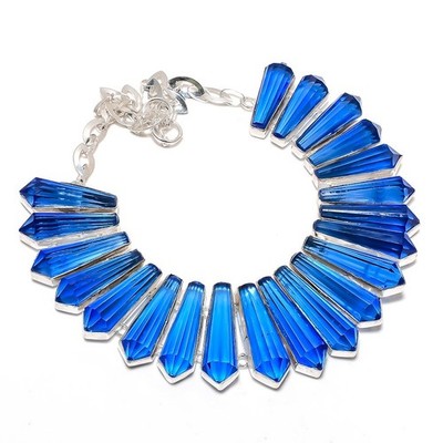Faceted Tanzanite Quartz Gemstone 925 Sterling Silver Jewelry Necklace 18'' p849