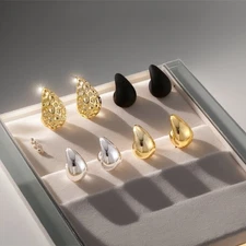 Women's TearDrop Hammer Pattern Ear Studs Set Fashion Geometric Earrings Plastic