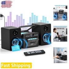 Home Stereo System: 40W Bluetooth CD Cassette Recorder, Wood Speakers