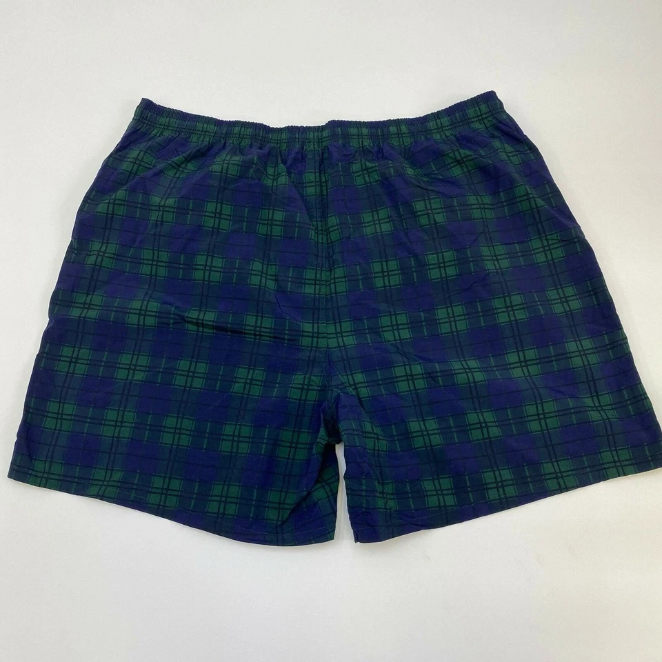 Trader Bay Swim Trunks Mens 2XL Tall Blue Green Elastic Waist Nylon Plaid Lined - Image 3 of 4