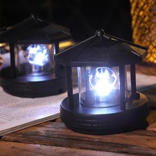 Solar Powered Lighthouse Beacons Tower Rotating Led Bulb Garden Ornament Gifts