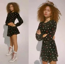 Realisation Par Elke Post Modern Polka Dot Size M Silk Long Sleeve A-line Mini