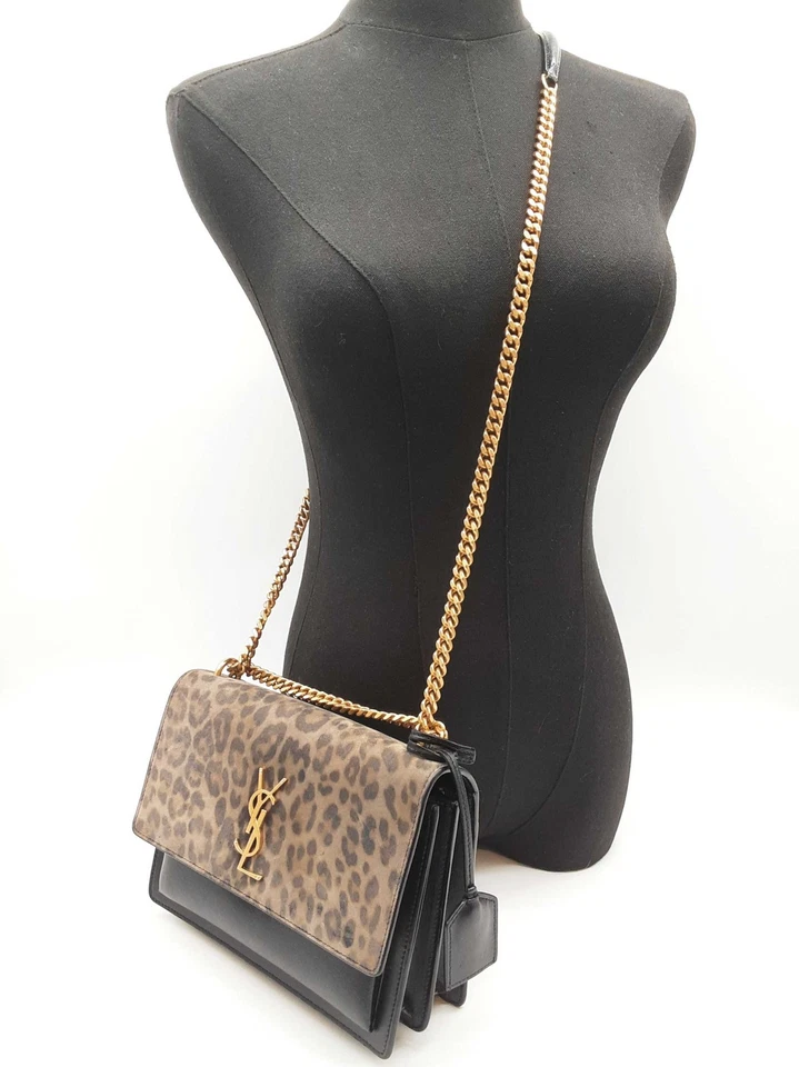 Bolso Bandolera Yves Saint Laurent Ysl Puesta de Sol Estampado Leopardo Negro Do0225exzde Foto 4 de 4