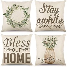 Set of 4 Decorative Spring Wreath Pillow Covers 18 x 18 Inches - Summer