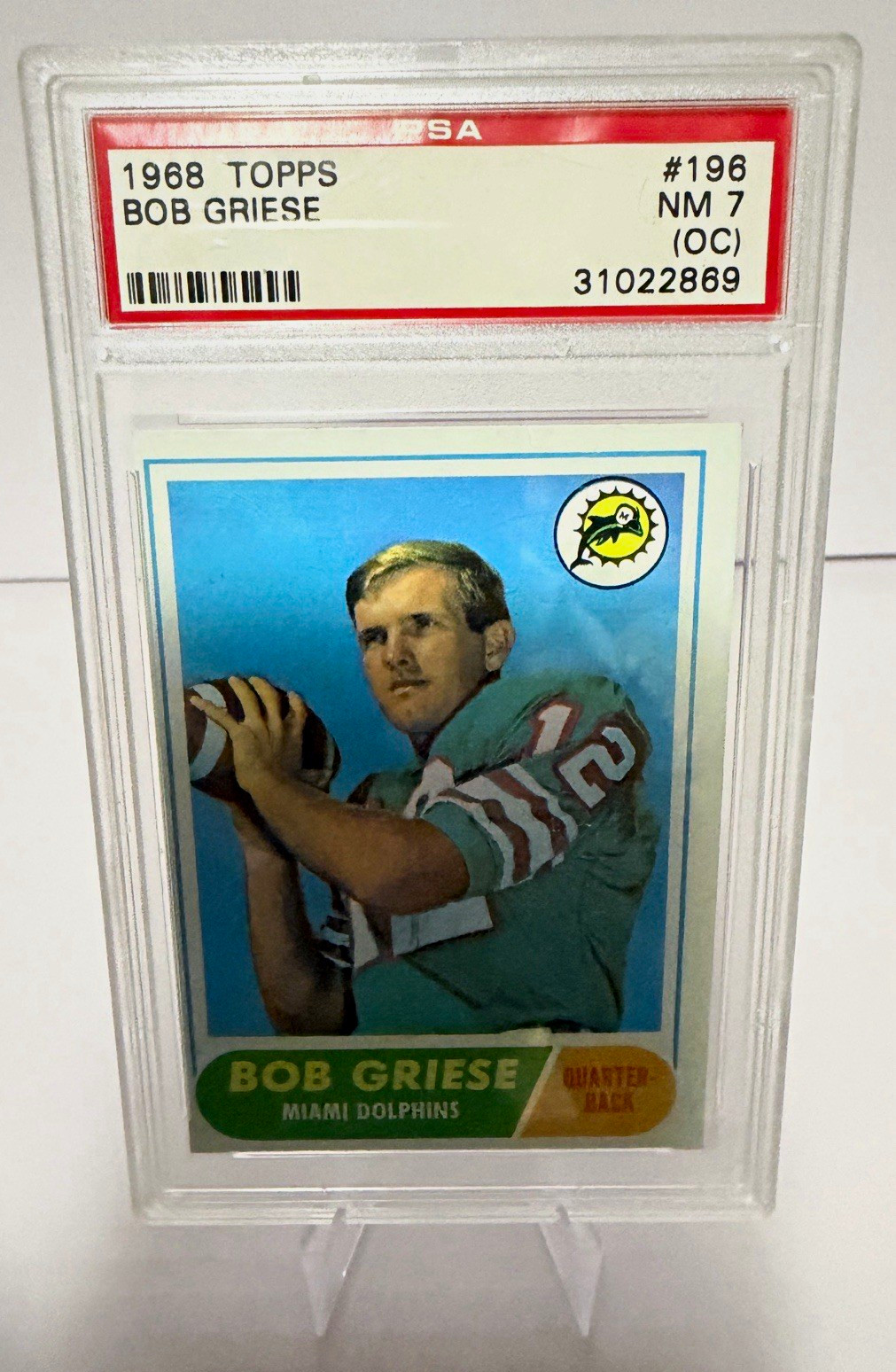 Bob Griese (RC) PSA7 , 3-game worn patches numbered /49,/100, /67, and auto /99 view 1