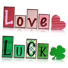 6 Pieces Valentine  S Day and St. Patrick's Day Wooden Signs Love Classic Style