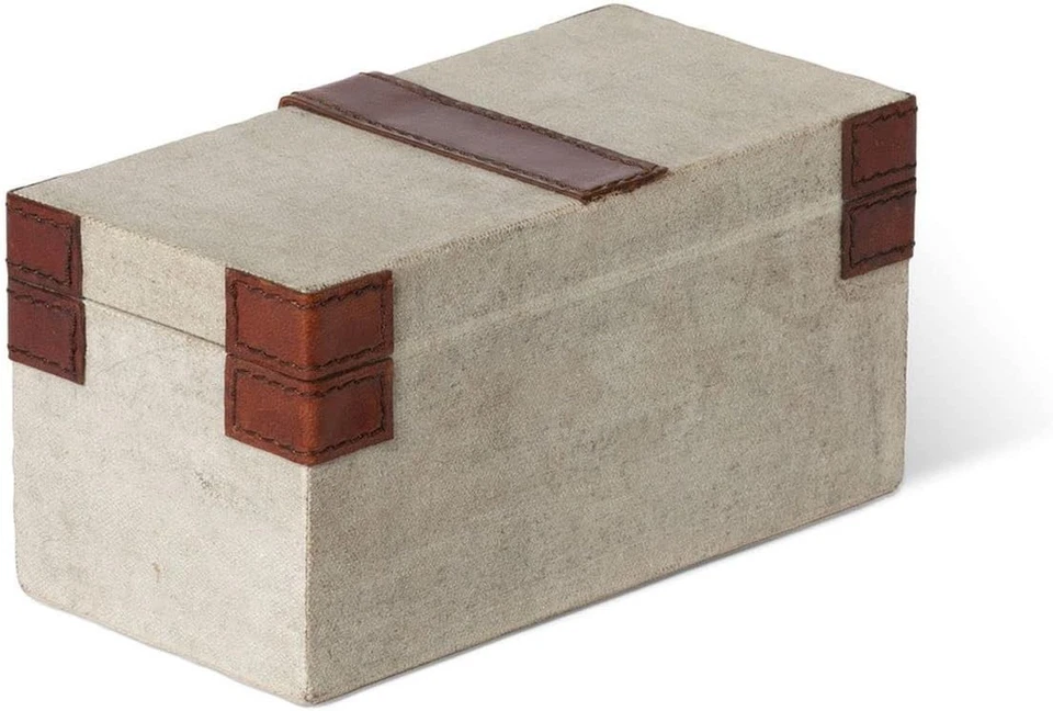 Antique Canvas Box Genuine Leather Vintage Storage Decor - Image 4 of 4