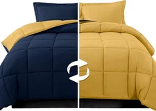 Elegant Comfort 3-Piece Reversible Comforter Set, All King, Navy/Yellow 