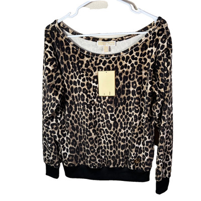 Michael Kors Fleece Sweatshirt Women's XS Cheetah Boat Neck Plush Top NWT