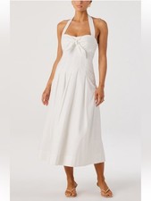 ASTR The Label Janae Halter Midi Dress White M Cotton Bow A Line Bridal NWOT