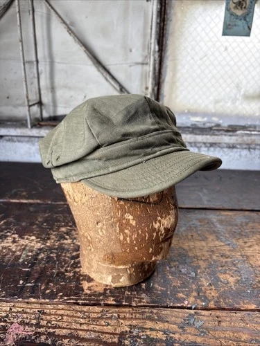 WW2 Era HBT Utility Field Cap Hat Army Military 1940s Herringbone