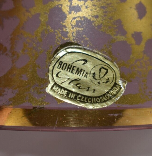 Bohemia Glass Bell Cranberry Gold Czech 6.5" Vintage Hand Painted - Picture 2 of 7