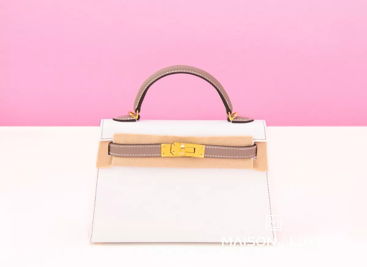 NEW HERMES BLANC WHITE & GRIS ASPHALTE HSS MINI KELLY II 20