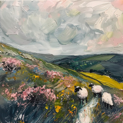 Abstract Yorkshire Dales Oil Art Luxury Canvas Wall Picture Print Colourful