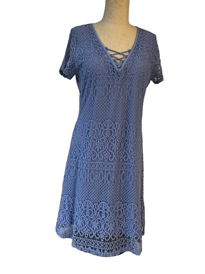 knee length dresses for ladies Women's Caught You Smiling Cornflower Blue Textured Woven Belted Lace Midi Dress | Color: Sky Blue | Size: L main image 1