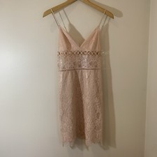 Victorias Secret Womens Slip Dress Medium Pink Metallic Lace Fairy Dainty