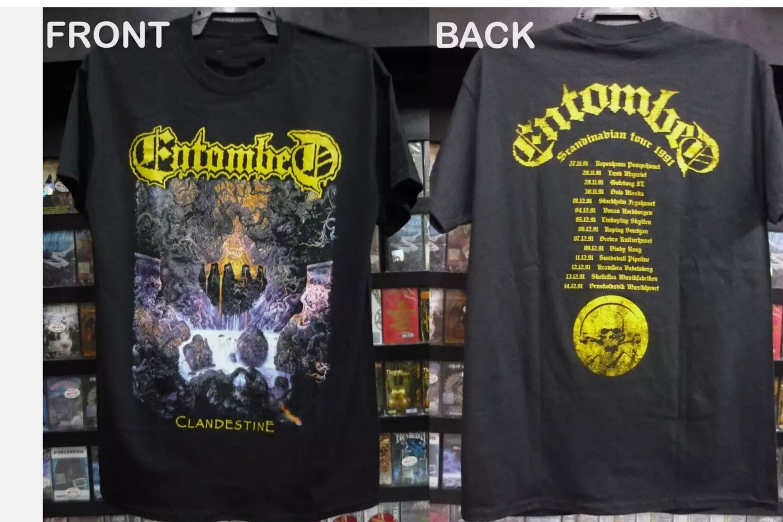 VTG 1991 Clandestine 2 sides ENTOMBED Band Shirt Black Unisex S-5XL