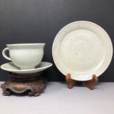 David Leach (OBE) (1911-2005) Porcelain fluted Tea Cup & Saucer With Plate #1894