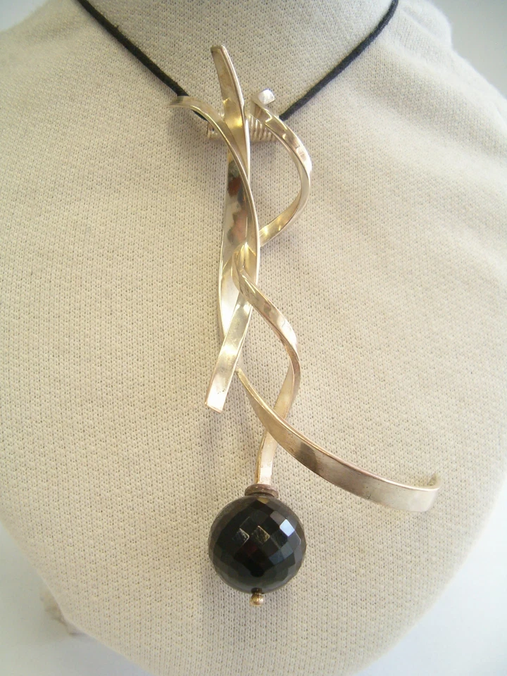 Ciondolo in ARGENTO 925 con OSSIDIANA naturale - pendente pietra dura girocollo - Immagine 2 di 4