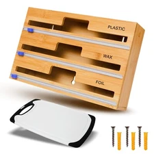Aruva Kitchen 3-in-1 Bamboo Foil Organizer and Dispenser with Cutting Board