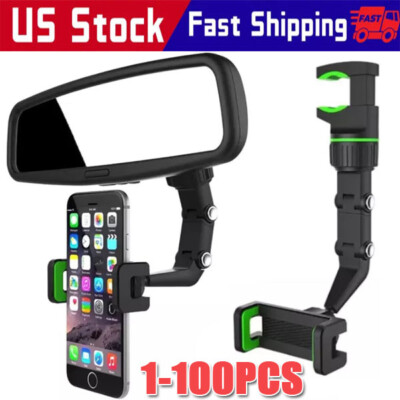 360°Car Rearview Mirror Rotation Adjustable Phone Holder Mount Multifunction LOT