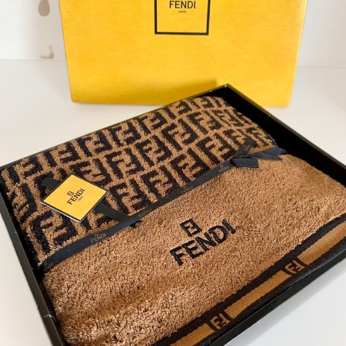 FENDI Bath Towel Cotton Monogram 60×120cm Zucca Pattern Striped