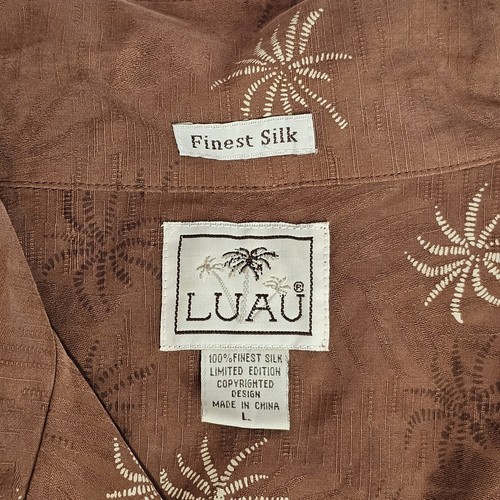 LUAU Finest Silk Hawaiian Shirt Mens Size Large Brown Palm Floral Short Sleeve - Picture 3 of 9