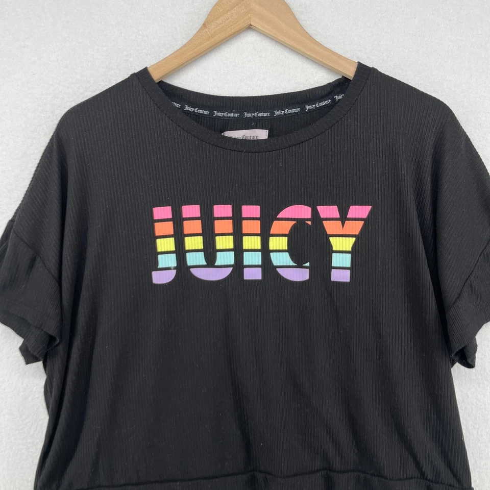 JUICY COUTURE Pajamas L Rainbow Logo T-Shirt & Bottoms Sleepwear Lounge Black - Image 3 of 4