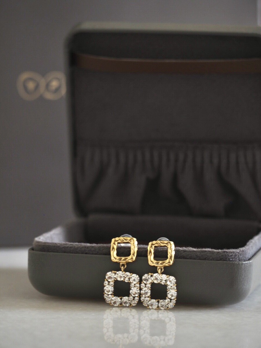 【mzuu】Holiday flake Drop Earrings Silver Earrings - Rhinestone Drop Earrings - Chain Link