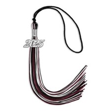 Endea Graduation Black/Maroon/White Mixed Color Tassel with Silver Date Drop