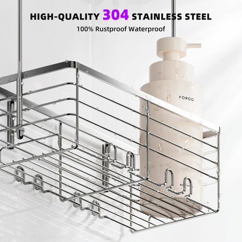 Shower Hanging Caddy Bathroom Shower Organizer Basket Shampoo Bracket Over Door - Picture 4 of 8