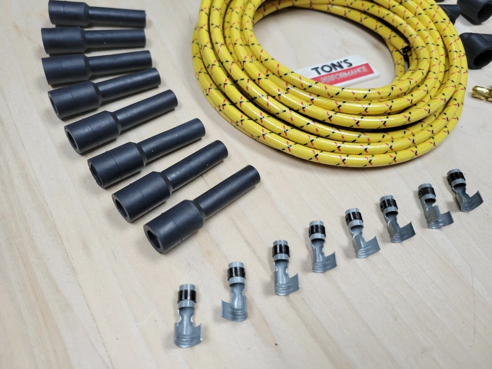 Hágalo usted mismo Kit de cables de bujía cubiertos de tela con núcleo de cobre Juego de cables de colección v8 amarillo BR Foto 4 de 4