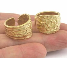 Spoon Ring Flower Patterned Adjustable Raw Brass Natural Organic Jewelry