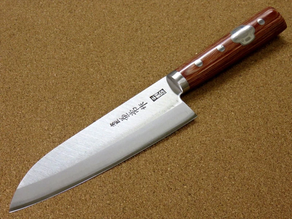 Японский кухонный нож Kanetsune Santoku 6 1/2 дюйма из углеродистой стали 3 слоя ЯПОНИЯ - Изображение 2 из 4