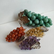 4 GRAPPOLI D'UVA IN PIETRA DURA: giada, ametista, corniola e quarzo giallo