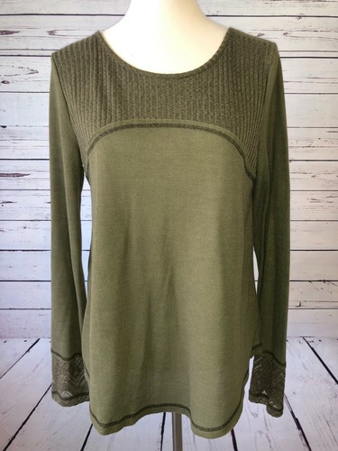 Miss Me Large Knit Sweater Long Sleeve Womans Green Western Viscose