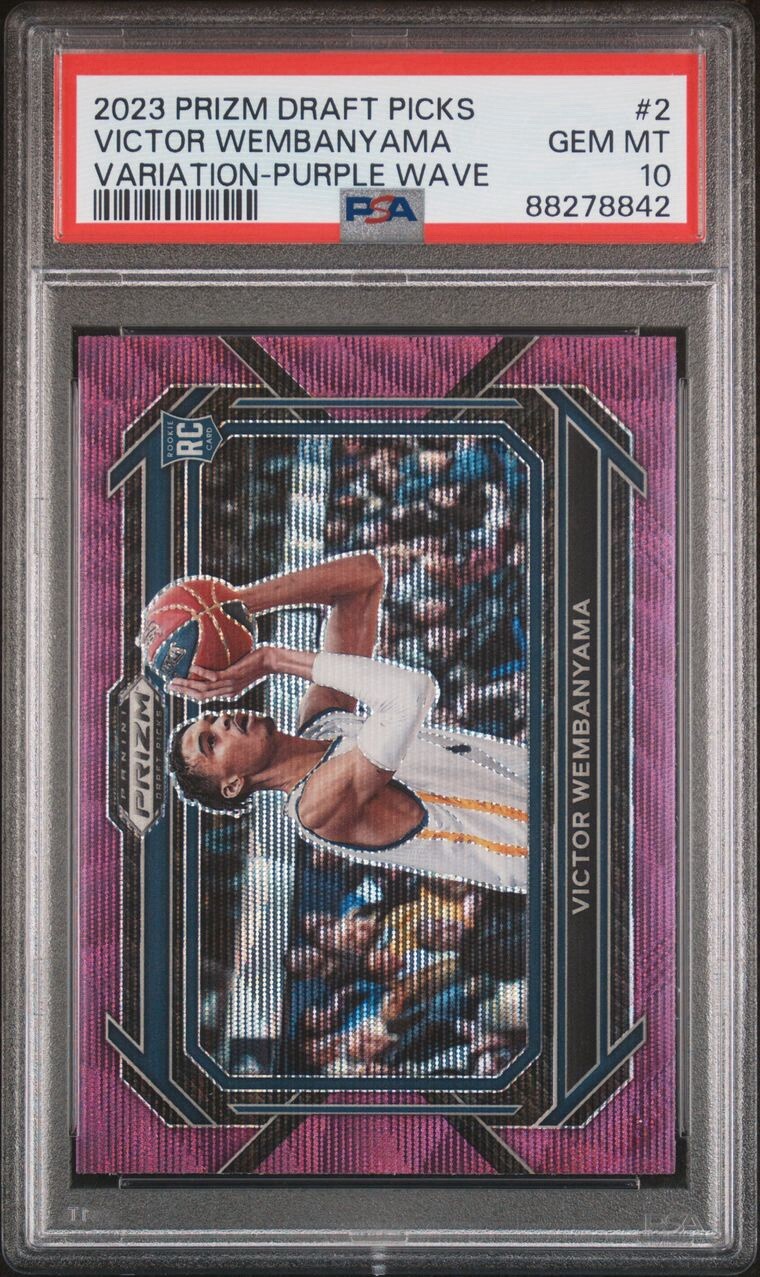 Rare PSA 10 23-24 Prizm Draft Picks Victor Wembanyama RC#2 Variation PURPLE Wave