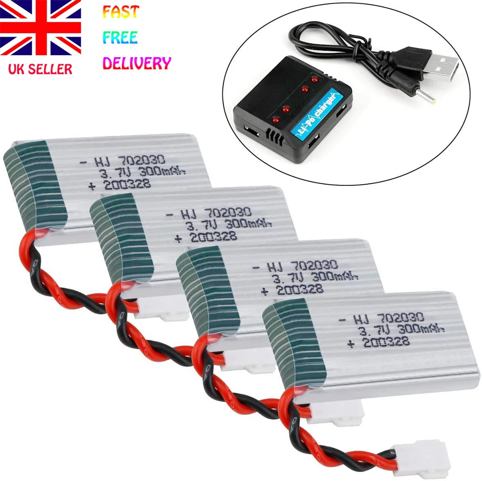 Wiederaufladbar Lipo Batterie 3,7v 300mAh 25C XH2.54 Plug mit Ladegerät + Kabel - Bild 2 von 4