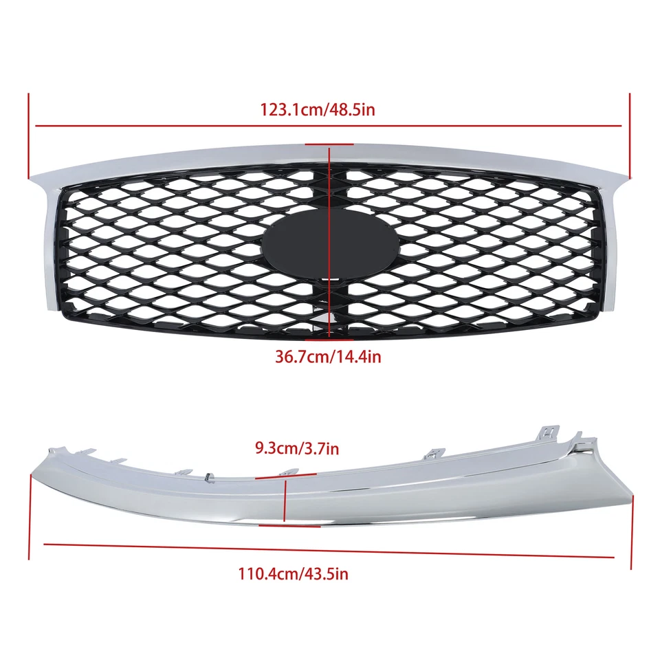 For Infiniti QX80 2015-2017 Plastic Front Upper Grille+Lower Bumper Trim Chrome - Изображение 2 из 4