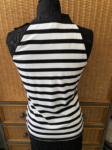 WHBM BLUSA SIN MANGAS CONCHA TOP MUJER TALLA M NEGRO BLANCO RAYAS EMBELLECIDO - Imagen 4 de 11