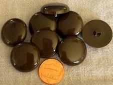 8 Shiny Domed Dark Brown Plastic Shank Buttons 7/8" 22.6mm  # 8907