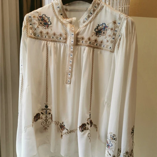 Dama Bordada Floral Blusa Camisa Prendas para el torso Suelta Étnica Retro Elegante Elegante - Imagen 6 de 12