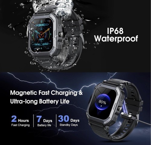 Smart Watch for Men Answer/Make Calls, 1.85" Touch Screen Smartwatch - Black - 第 7/7 張圖片