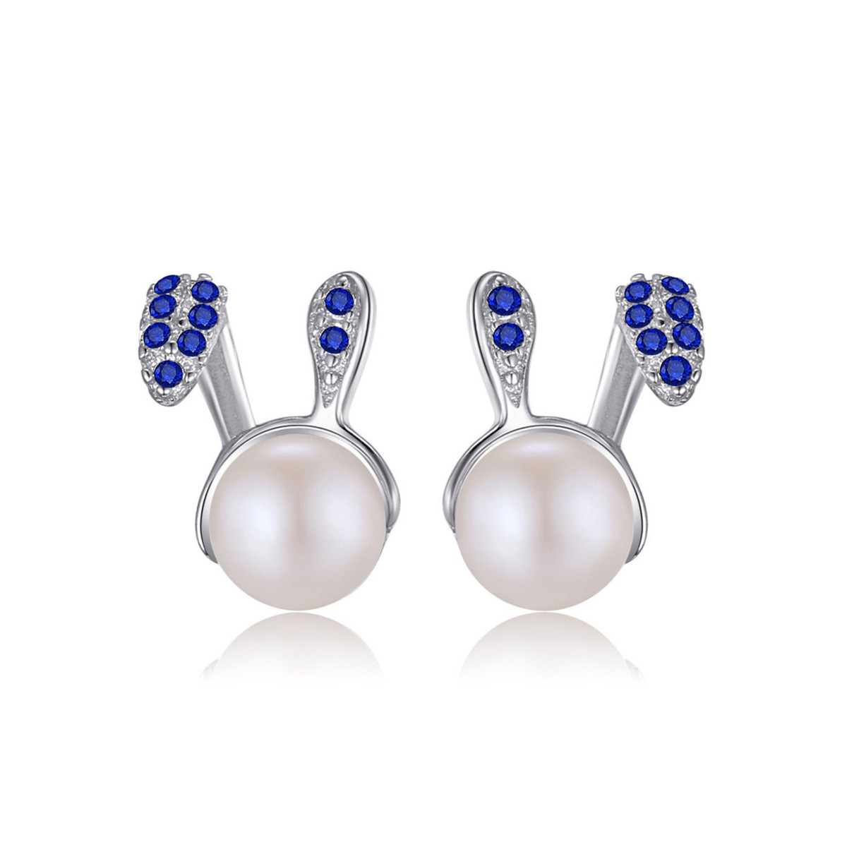 5mm Freshwater Cultured Pearl Blue Spinel Bunny Earrings Solid Sterling  Silver