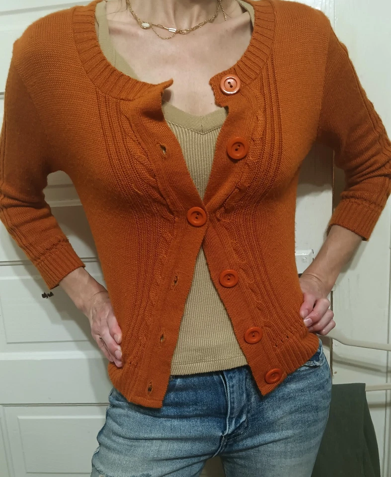 Cárdigan corto tejido suéter años 90 grunge naranja quemado talla M de colección para mujer Foto 3 de 4