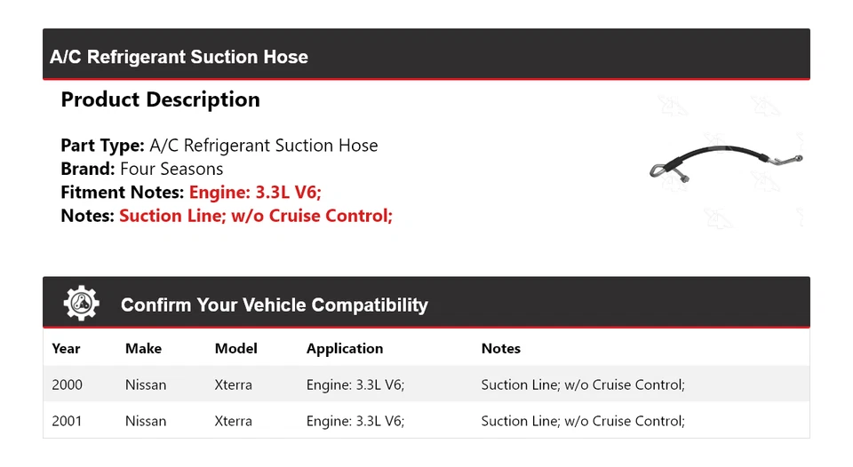 Manguera de succión de refrigerante aire acondicionado V6 3,3 L Nissan Xterra 2000-2001 4 estaciones Foto 2 de 4