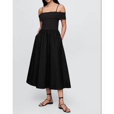 Gap Mixed Media Off-Shoulder Midi Dress Black NWT SIze XL 